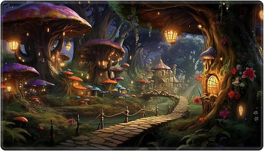 Card Playmat 70 x 40 cm Game Mats Tabletop Magic for MTG/TCG Cards, Trading Card Game Playing Stitched Commander Deck Gaming Desk Duel Mat Card Gameplay Mats, Forest Secret Elven Village