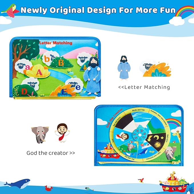Busy Board Montessori Toys for 3 4 Year Old Boys & Girls Birthday Gifts, Educational Activity Sensory Board Preschool Learning Toys for Toddlers, Travel Toys for Airplane (Noah's Ark)