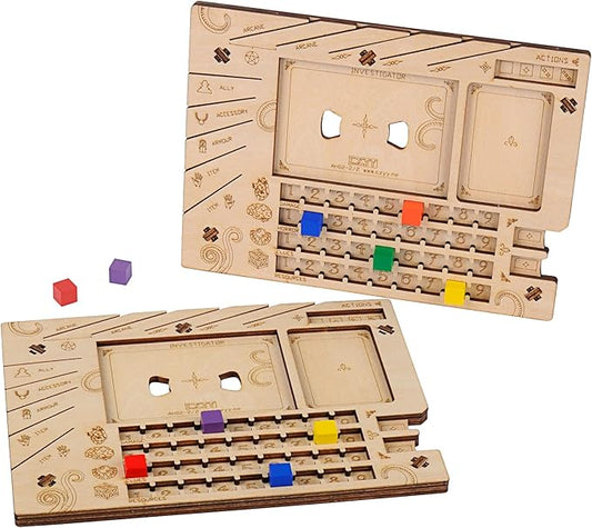 Investigator Dashboard Set of 2 Player Organization Board Wood Laser Cut Game Accessories for Arkham Horror LCG & Eldritch Horror