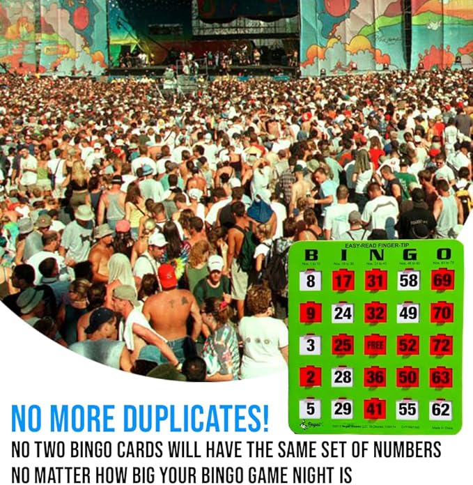 Regal Bingo - Shutter Slide Bingo Cards Only - 8” x 9” - 5-Ply Green Cardstock - Easy to Read - No Duplicates - Red Sliding Windows - Perfect for Large Groups, Bulk Purchasing