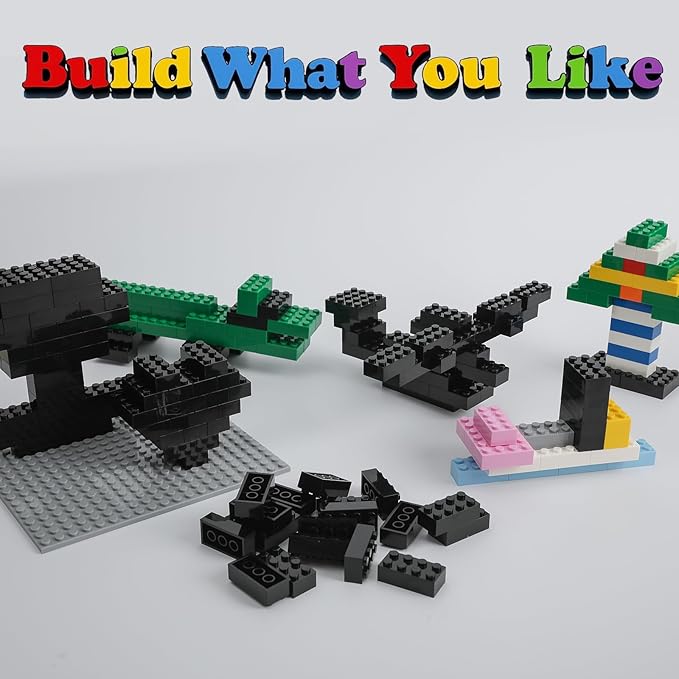500 Piece Classic Building Bricks and 1 Gray Baseplate, 2x4 Bricks Bulk Creative Building Toys, Blocks Bulk for Kids Ages 6+, Black