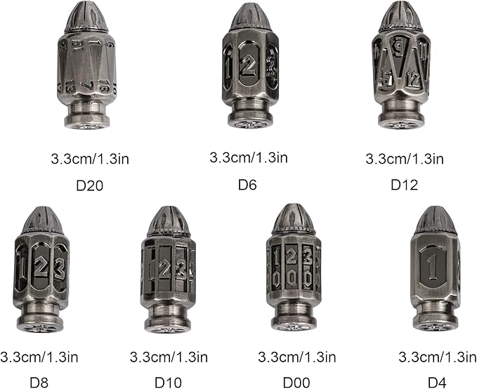 UDIXI Metal DND Dice Set, 7-Die Solid Polyhedral Bullet Metal Dice Set D&D with Unique Container for Role Playing Game or Other Tabletop Games（Ancient Silver）