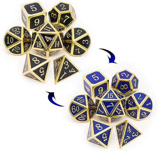 Haxtec Temperature Color Chaning Metal DND Dice Set Gold Blue Polyhedral D&D Dice for RPG Dungeons and Dragons-Gold Black Blue Shift