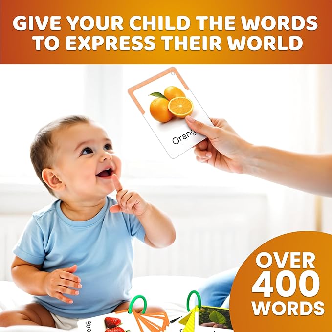 QUOKKA 225 Flash Cards for Toddlers 1-3 – Alphabet & First Words Flashcards with Rings – Toddler Educational Toys for Learning – Fun Big Size Letter Flashcards for Toddlers 3-5 Years