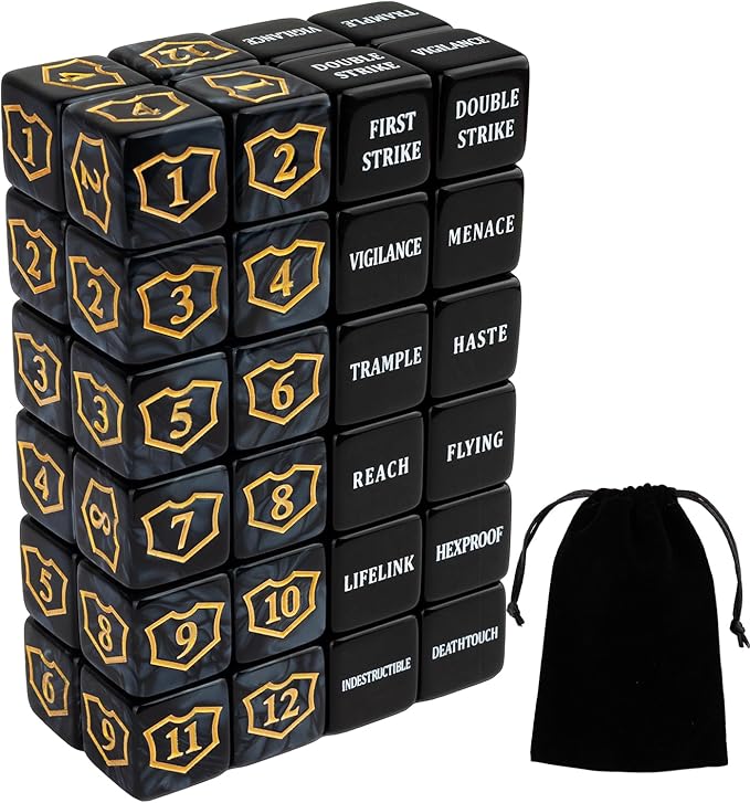48 Pcs Abilities Keywords Counter Dice Black Shield MTG Dice Counters Bulk Buff Tokens D6 Dice Set for Magic The Gathering, MTG, TCG, Card Games Accessories