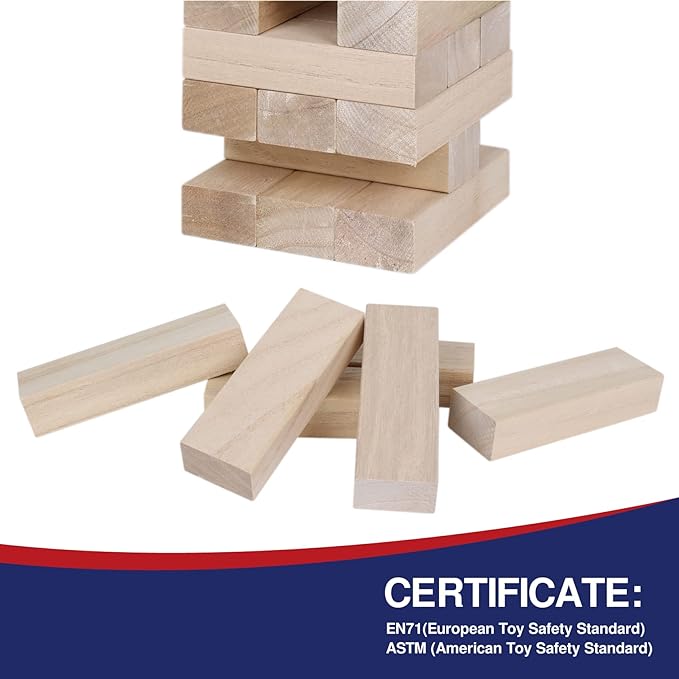 GOTHINK Giant Tumble Tower Game, Large Tumbling Tower Stack to Over 3.2 FT 60pcs Wooden Jumbo Blocks for Outside Yard Games with Carry Case Timber Stacking Game Night Toy Gift for Kids Adults Family