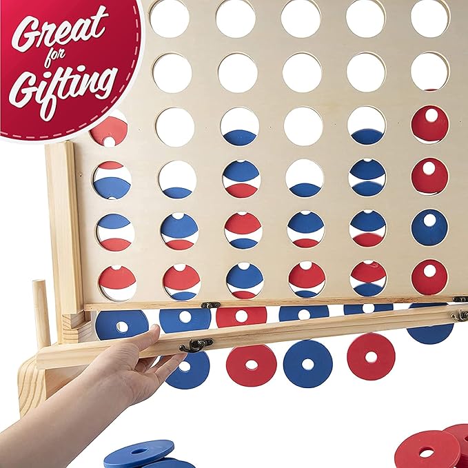 Prextex Giant 4 in A Row Connect Game with Travel Bag - Back Yard Games for Family and Friends - Includes Extra Large 42 Discs - Ideal for Team Building, Camping, Parties - Fun for All Ages, 24x27 in