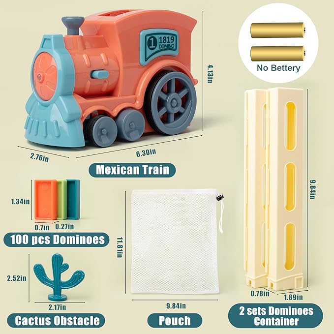 Automatic Domino Train for Kids 200pcs Blocks Montessori Dominos Stacking Toys Christmas or Birthday Gifts for 3 4 5 Year Old Boys Girls Toddler Age 6-8 Game Play (Orange)