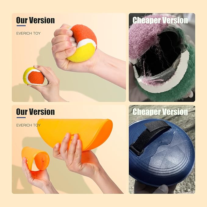 EVERICH Upgraded Toss and Catch Ball Game Set - Indoor and Outdoor Games for Kids 3-12, Beach Sand Pool Water Toy Includes 2 Paddles 2 Sticky Balls, Great Birthday Easter Gifts for Boys Girls