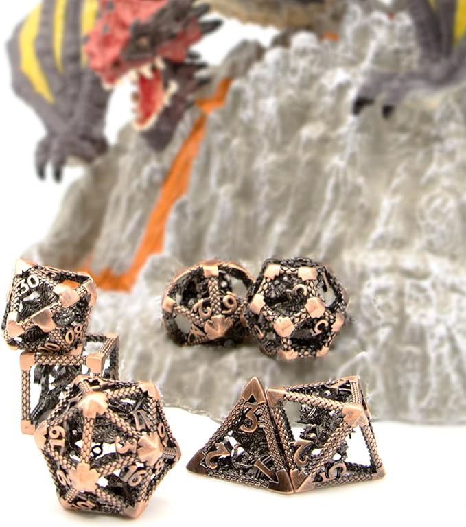 D&D Dice, Dungeons and Dragons Metal Dice Set of 7PC,DND Dice Role Playing D and D Starter Dice for RPG MTG Table Board Games Pathfinder Warhammer Shadowrun Yahtzee (3D-Copper)
