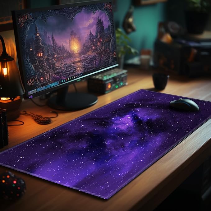 Card Playmat 24" x 14" Game Mat for MTG/TCG Cards, Trading Card Game Stitched Play Mats Original Duel Mat Gaming Competition Pad Board Games Card Binder, Galaxy Purple Mana