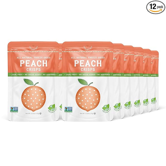 Nature’s Turn Freeze-Dried Peach Crisps – Healthy, Gluten-Free, Crispy & Delicious, Plant-Based Snack, Ideal for Cereal, Smoothies, School Lunches, & On-the-Go, Pack of 12 (0.53 oz Each)
