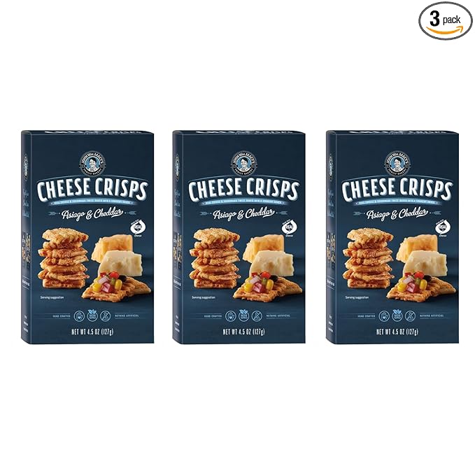 John Wm. Macy - Asiago & Cheddar CheeseCrisps - Hand Crafted, Non GMO, and Nothing Artificial - Made with Real Cheese - 4.5 oz. Cartons - 3 Pack