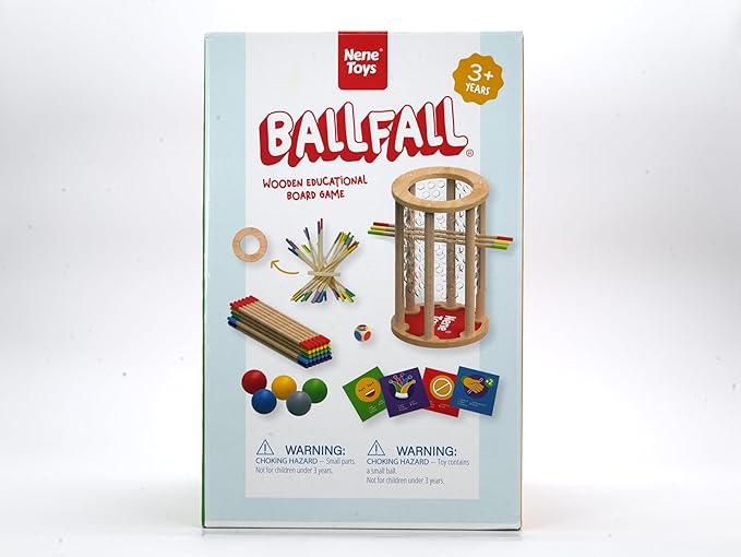 Nene Toys BALLFALL Jumbo – Montessori Wooden Board Game for Kids 3 4 5 6 Years – Colorful Sticks, Dice & Cards – Fine Motor Skills Toy, Math & Counting Game – Educational Gift for Boys Girls Ages 3-9