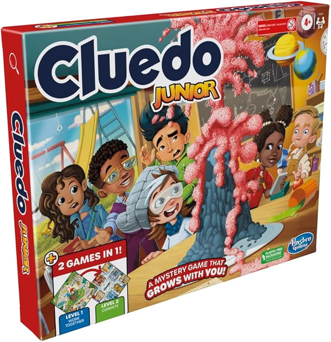 Clue Junior Game - 2-Sided Gameboard, 2 Games in 1, Mystery for Younger Kids, Board Games