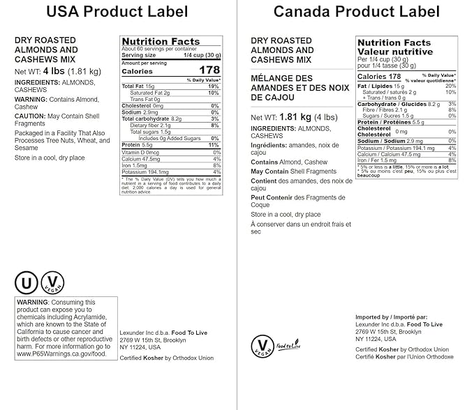 Food to Live - Dry Roasted Almonds and Cashews Mix, 4 Pounds – Unsalted Oven Roasted Nuts, Protein Rich Trail Mix, Healthy Vegan Snack, No Oil Added