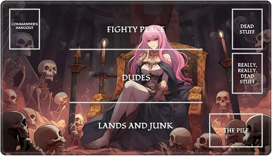 Playmat with Zones for MTG Card Game Playing, 24"x14" Commander Deck Gaming Desk Duel Mat for Beginner, Queen of Death