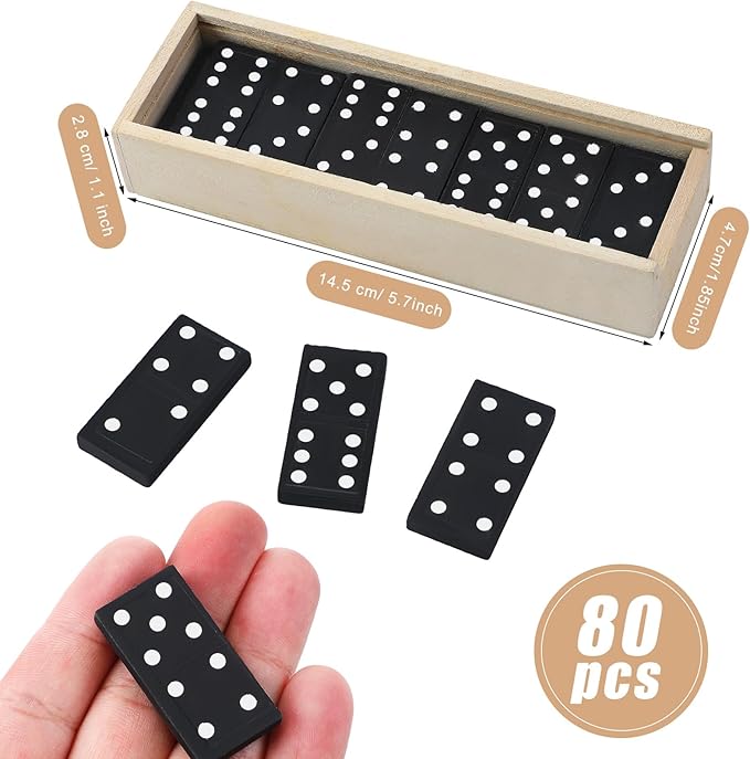 Hungdao 24 Pack Mini Dominoes Set Bulk Double 6 Dominoes Wooden Miniature Classic Board Games Party Favor Travel Box Educational Toys for Adults with Brown Wood Case