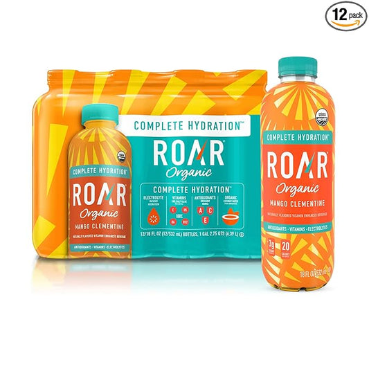 Roar Organic Electrolyte Infusions - USDA Organic - Mango Clementine - with Antioxidants, B Vitamins, Low-Calorie, Low-Sugar, Low-Carb, Coconut Water Infused Beverage 18 Fl Oz (Pack of 12)