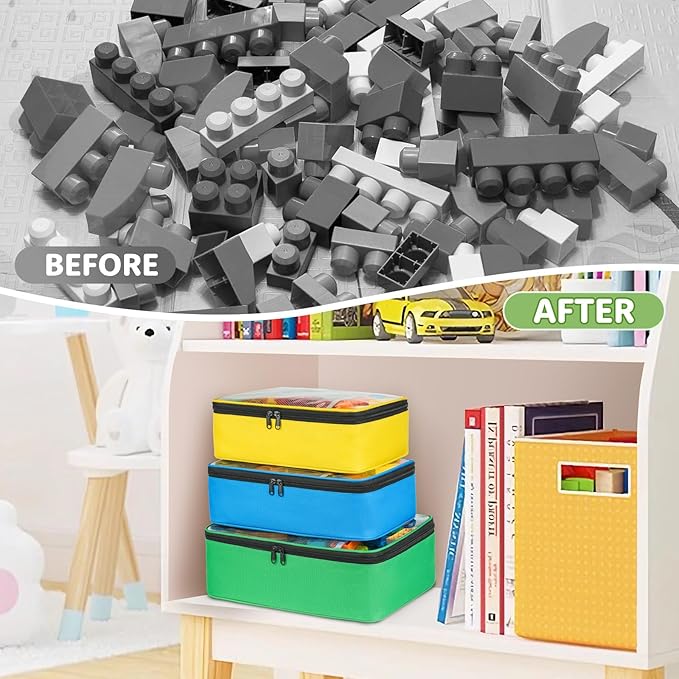 Large Toy Storage Bags Compatible with Lego Bricks,5 Pcs Travel Toy Organizers for Kids Building Blocks,Toy Car,Puzzles with Mesh Pocket and Tag Pocket