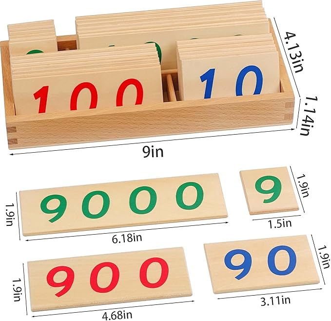Hidoggy Montessori Small Number Cards with Box (1-9000), Wooden Math Number Counting Manipulative Toys, Basic Math Games Preschool Learning Educational Materials for Toddler Kids 3 4 5 Years