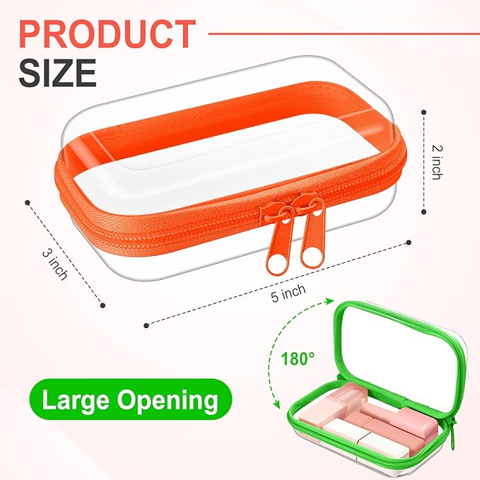 Hoolerry 4 Pcs Hard Clear Zipper Case Transparent Cases for Snacks Makeup Bag Plastic Storage Box Containers for Building Blocks, Puzzles, Cosmetics(Fluorescent,5 x 3 x 2 in)