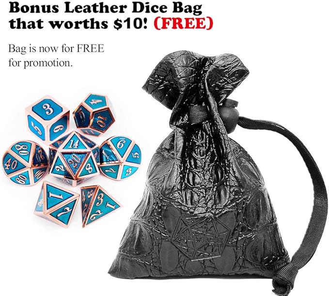 Haxtec Metal DND Dice Set Heavy D&D Dice for Dungeons and Dragons Pathfinder Roleplaying Table Games-Enamel Dice Copper Blue
