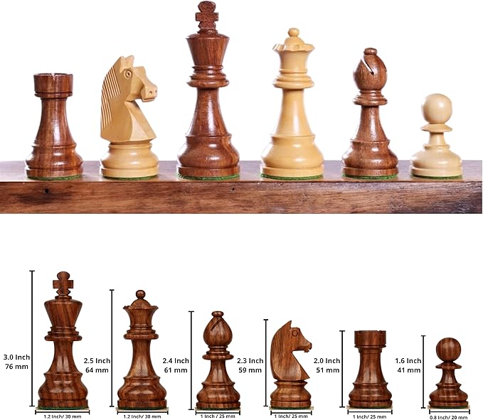 Hastha Kalalu | Tournament Series Staunton Style Chess Pieces Only Chess Set, German Knight Luxury Wooden Chess Set, Hand Carved Weighted Chess Pieces (Rosewood: Boxwood, 3 Inches)