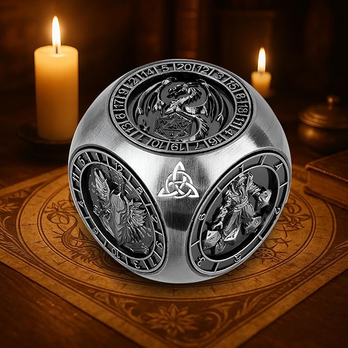 2025 New DND Spinner Dice for Dungeons and Dragons Gifts, 7-in-1 Metal Dice Set with 3D Relief, Polyhedral Roleplaying Game Dice, Fantasy D&D Tabletop RPG Accessories for DM & Player (Black)