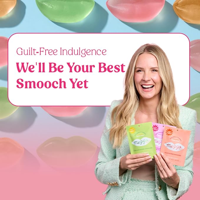 Meggo Sweets Gummie Smoochies Variety Pack | Peach, Honeydew, Sour Strawberry | Natural Fruit Pectin Candy | Vitamin C, E, Biotin | No Cane Sugar | Organic Juice Concentrate | Sweet and Sour Mix | Gluten Free, Vegan, Non-GMO