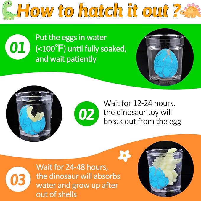 30PCS Large Hatching Dinosaur Eggs for Dinosaur Birthday Party Favors for Kids 3-5 4-8 Goodie Bag Gift Stuffers Classroom Prizes Bulk Treat Stuff Novelty Grow in Water Dino Eggs with Toys Inside