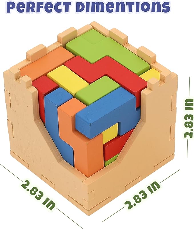 Sharp Brain Zone 3D Wooden Puzzle Cube (25N Style) | Colorful, Eco-Friendly Wooden Puzzle for Mental Stimulation, Focus, and Problem-Solving Fun | Challenging Brain Teaser for Adults and Kids