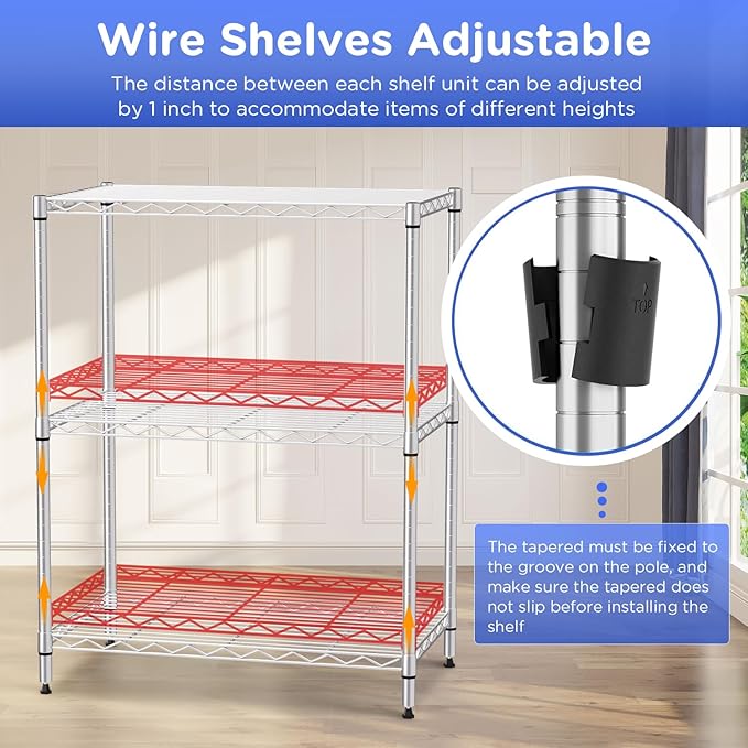 FDW 3-Shelf Adjustable,Storage Shelves Wire Shelving Shelving Unit Metal Shelves Storage Shelf,13" D x 23" W x 30" H,Chrome