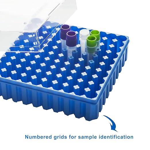 Polycarbonate Freezer Boxes for Sample Storage, 2 in 100-Well Cryoboxes, Assorted Colors Laboratory Vial Storage Boxes, Case of 20