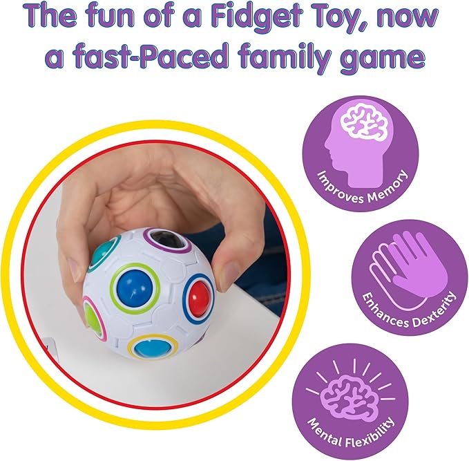 Continuum Games Fidget About It The Fast Paced Puzzle Dice Rolling Fidget Toy Board Game - Click The Orbs and Solve The Puzzles On The Cards - Fun for Family Game Nights - 2-4 Players Ages 6 and Up