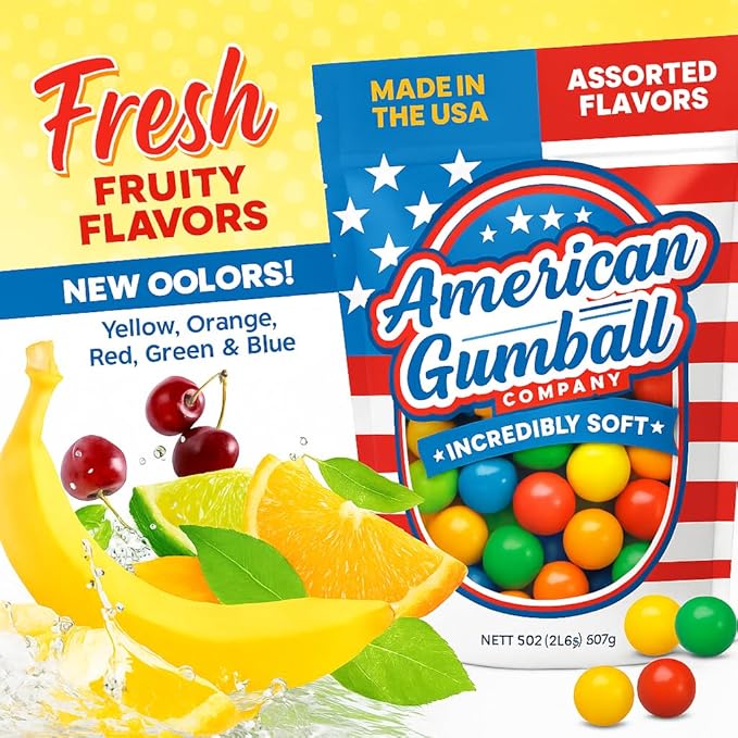 American Gumball Company Refill Gumballs 2 Pound Bag - .62 inch Small Gumballs for 1/2" Gumball Machine, Assorted Flavors