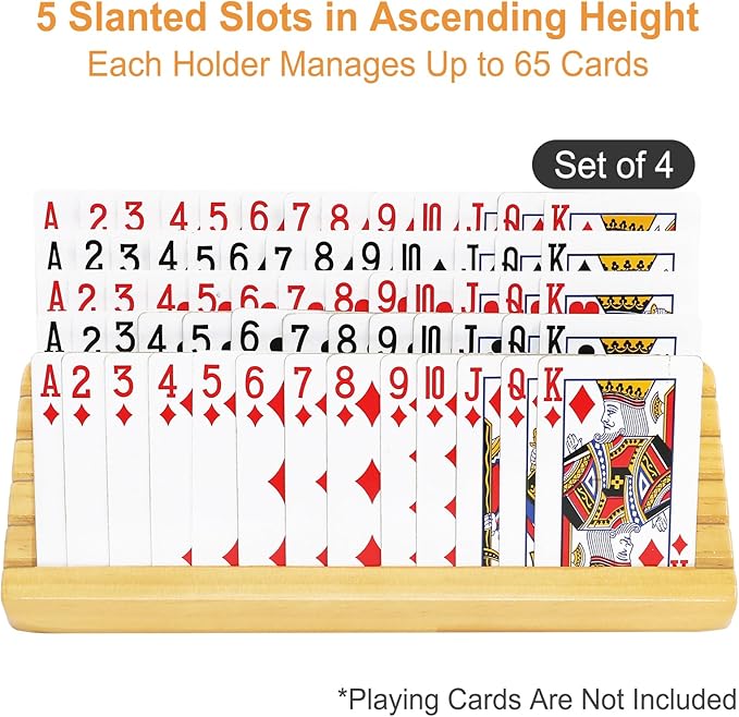 Card Holders for Playing Cards with Adjustable Stand Set of 4, Playing Cards Holders Organizer for Adults Seniors Kids, 5 Slots Wooden Card Holder for Canasta Hand and Foot Bridge