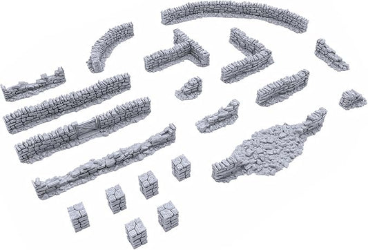 EnderToys Country Low Walls by Printable Scenery, 3D Printed Tabletop RPG Scenery and Wargame Terrain 28mm Miniatures