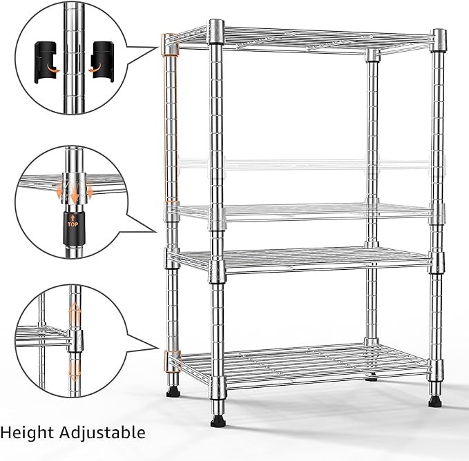 450 lbs Wire Storage Shelving 3-Tier Utility Shelving Unit Steel Organizer Wire Rack for Home,Kitchen,Office,Chrome(11.8" D x 17.7" W x 26.3" H)