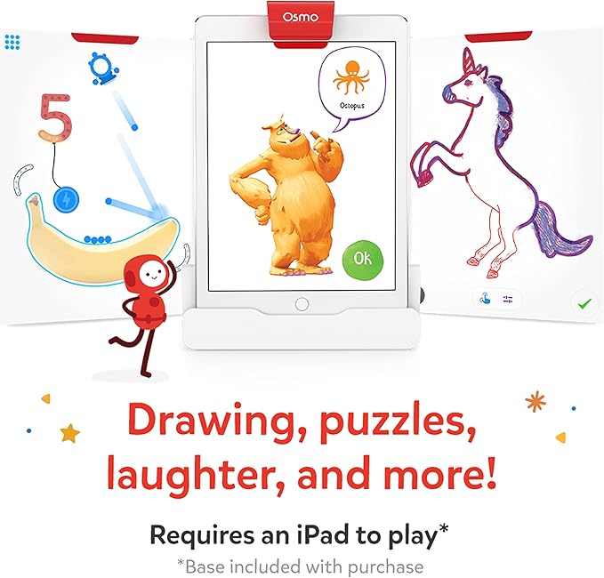 Osmo - Creative Starter Kit for IPad - 3 Educational Learning Games - Creative Drawing & Problem Solving/ Early Physics - STEM Toy Gifts for Kid, Boy & Girl - Ages 5 6 7 8 9 10 (Osmo Base Included)