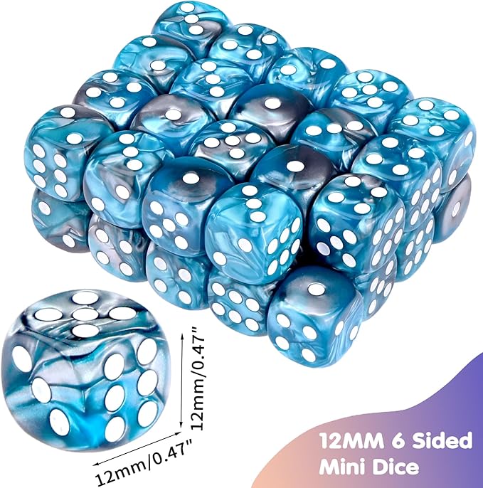 36 Pieces 12mm 6 Sided Mini Dice Set,Two Colours D6 Game Dice Set,6 Sided Standard Game Dice for Board Games Dice Games Classroom Teaching Dices Game,with Portable Gaming Box(Blue & Silver)