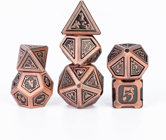 7 pcs DND Dice Set Metal dice with Beautiful Gift Box Suitable for Dungeons and Dragons MTR PRG Tabletop Games (Bronze)