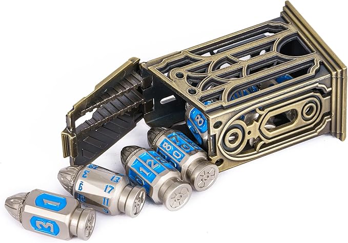 UDIXI Metal DND Bullet Dice Set with Unique Container, 7-Die Solid Metal Polyhedral Dice Set for D&D, Role Playing Game or Other Tabletop Games（Nickel Blue）