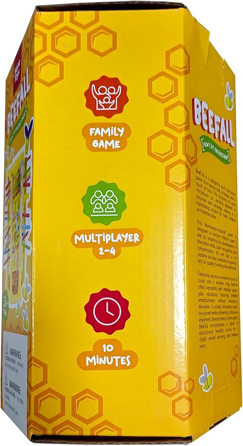 Nene Toys BeeFall, 4-in-1 Wooden Honey Bee Toy for Kids Ages 3-9 - Educational Game with Wooden Honeybee Hive, 12 Bees, Colorful Sticks, Dice & Cards - Fun Family Game for Cognitive Development