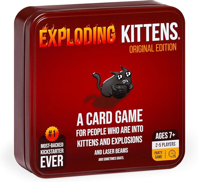 Exploding Kittens Original Edition in a Collectible TIN - Hilarious Card Game for Family - Party Game for Ages 7 and Up - 56 Cards - 2-5 Players - 15 Minutes of Play