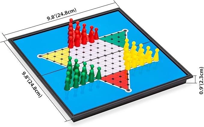 Yellow Mountain Imports Magnetic Chinese Checkers Halma Travel Set, 9.8 Inches - Folding, Portable Board Game Set