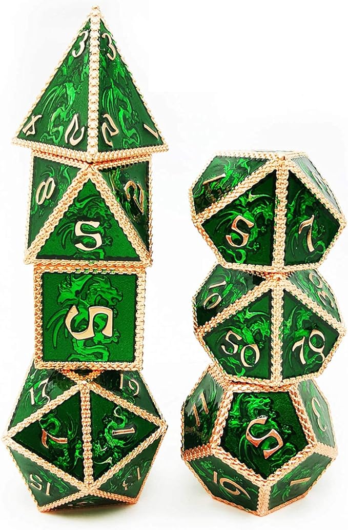HAOMEJA Dragon Metal Dice DND 7 Set Role Playing Dice D&D Dungeons and Dragons Red Copper Green Zinc Alloy Polyhedral