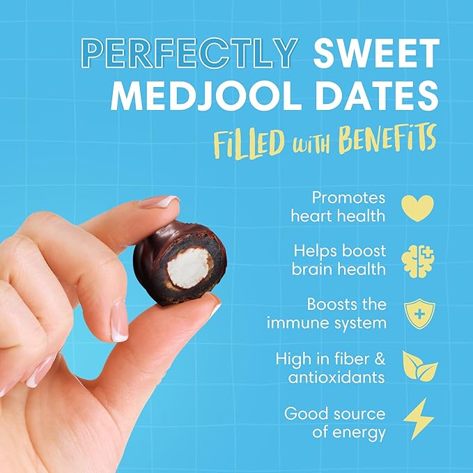 DORREL - Belgian Dark Chocolate Covered Dates (Medjool) with Coconut Stuffing, High Energy Vegan Choco Snack, Delicious, Kosher & Non-GMO, Pack of 3 Stuffed Chocolate Dates, 7.05 oz / 200 g Ea