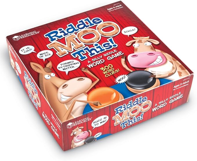 Learning Resources Riddle Moo This - A Silly Riddle Word Game, 150 Cards, 4 Buzzers, Ages 5+, Multi Color (LER3772)
