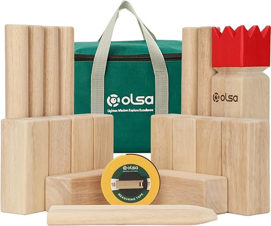 OLSA Kubb Outdoor Games Kubb Yard Games for Adults Family Viking Chess Lawn Game with Carrying Bag Giant Outdoor Toss Games for Backyard Beach Park Camping (Measuring Tape Included)